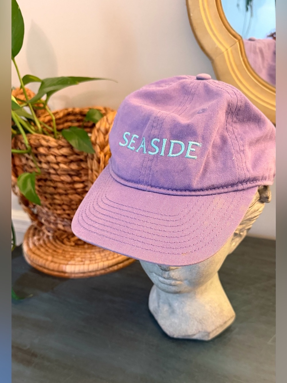 Seaside Hat purple with blue logo. 30A wear.